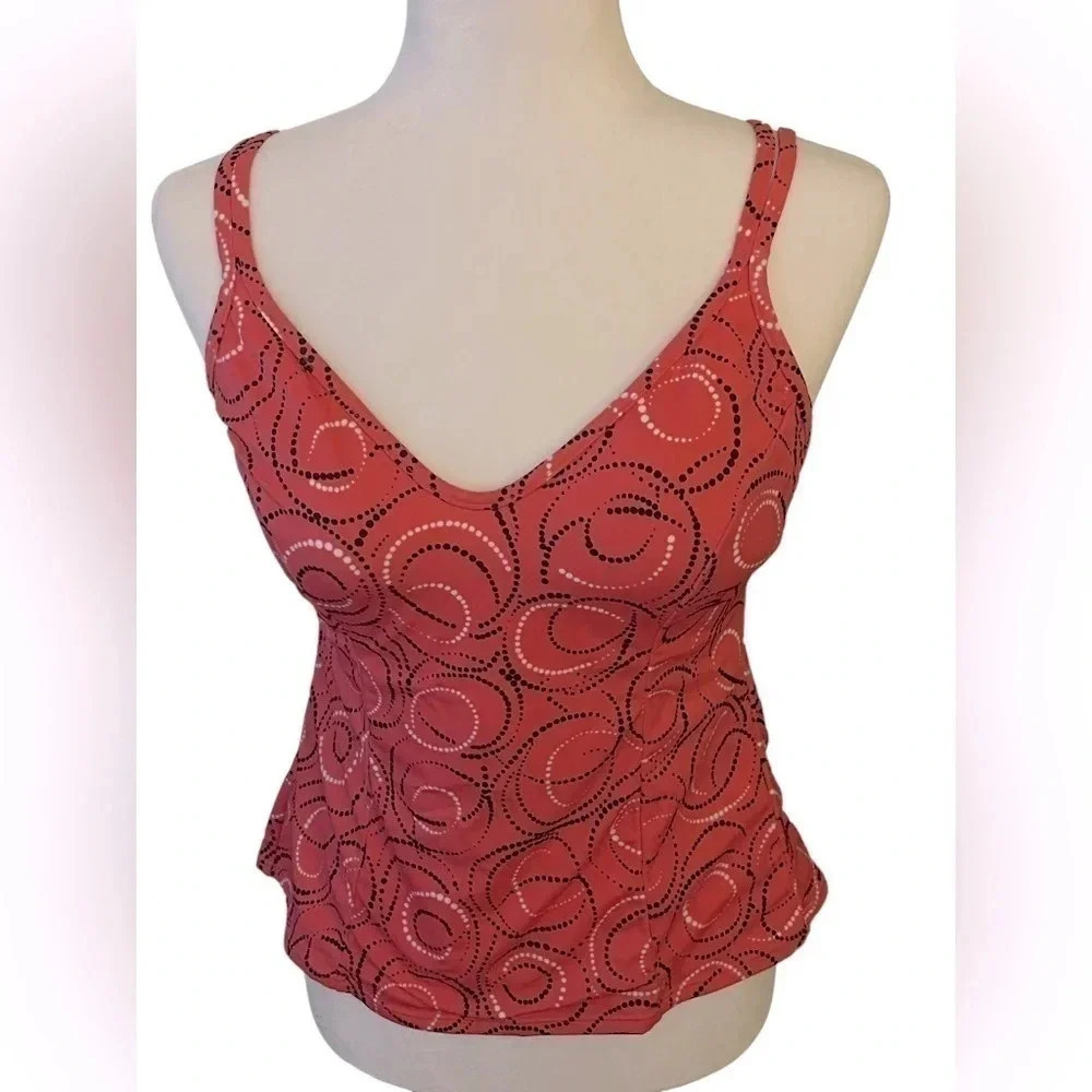 MiracleSuit Spaghetti Strap Spiral Dots Tankini Swimsuit Top V-Neck Size 10